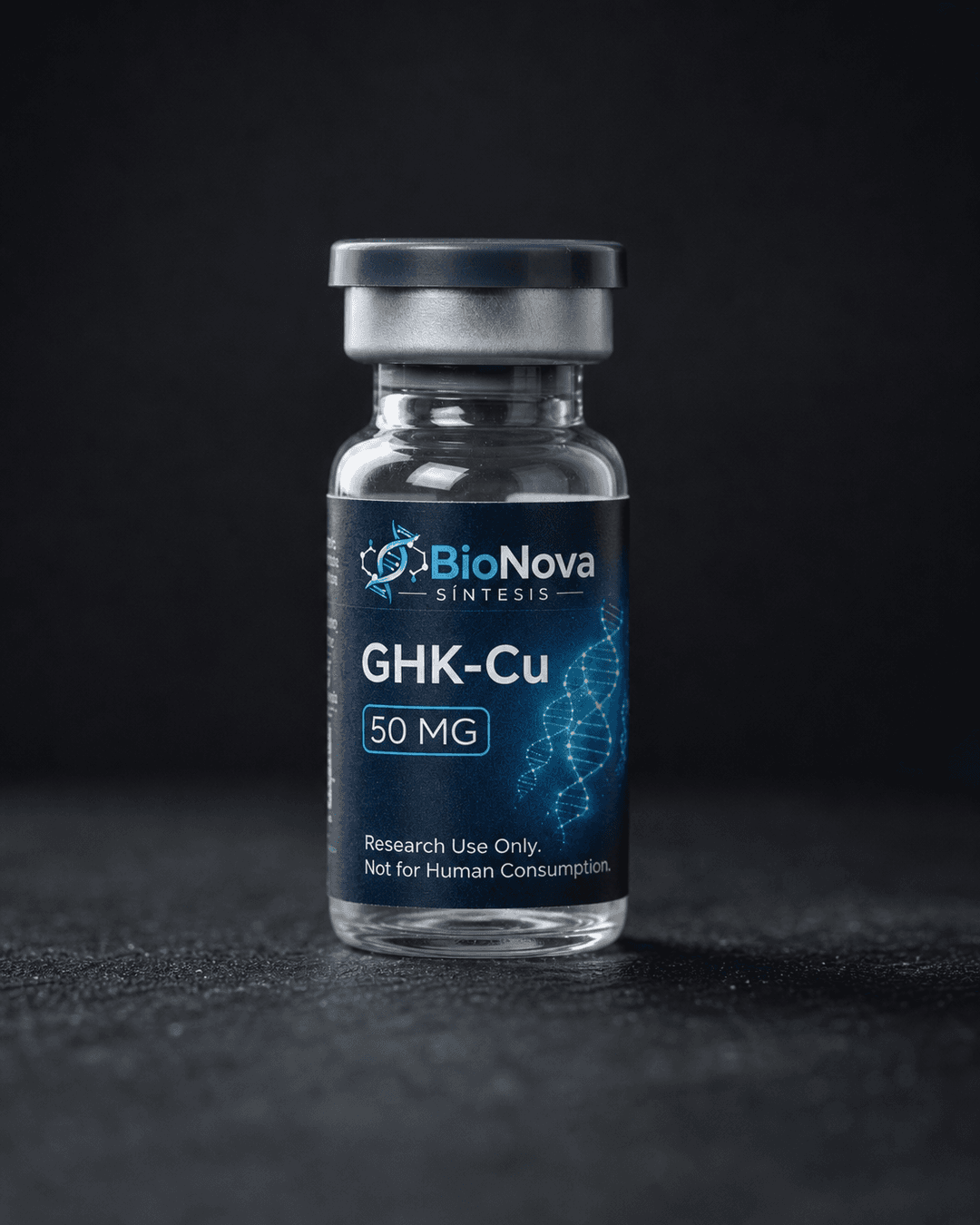 Vial BioNova GHK-Cu 50 mg para uso exclusivo de investigacion