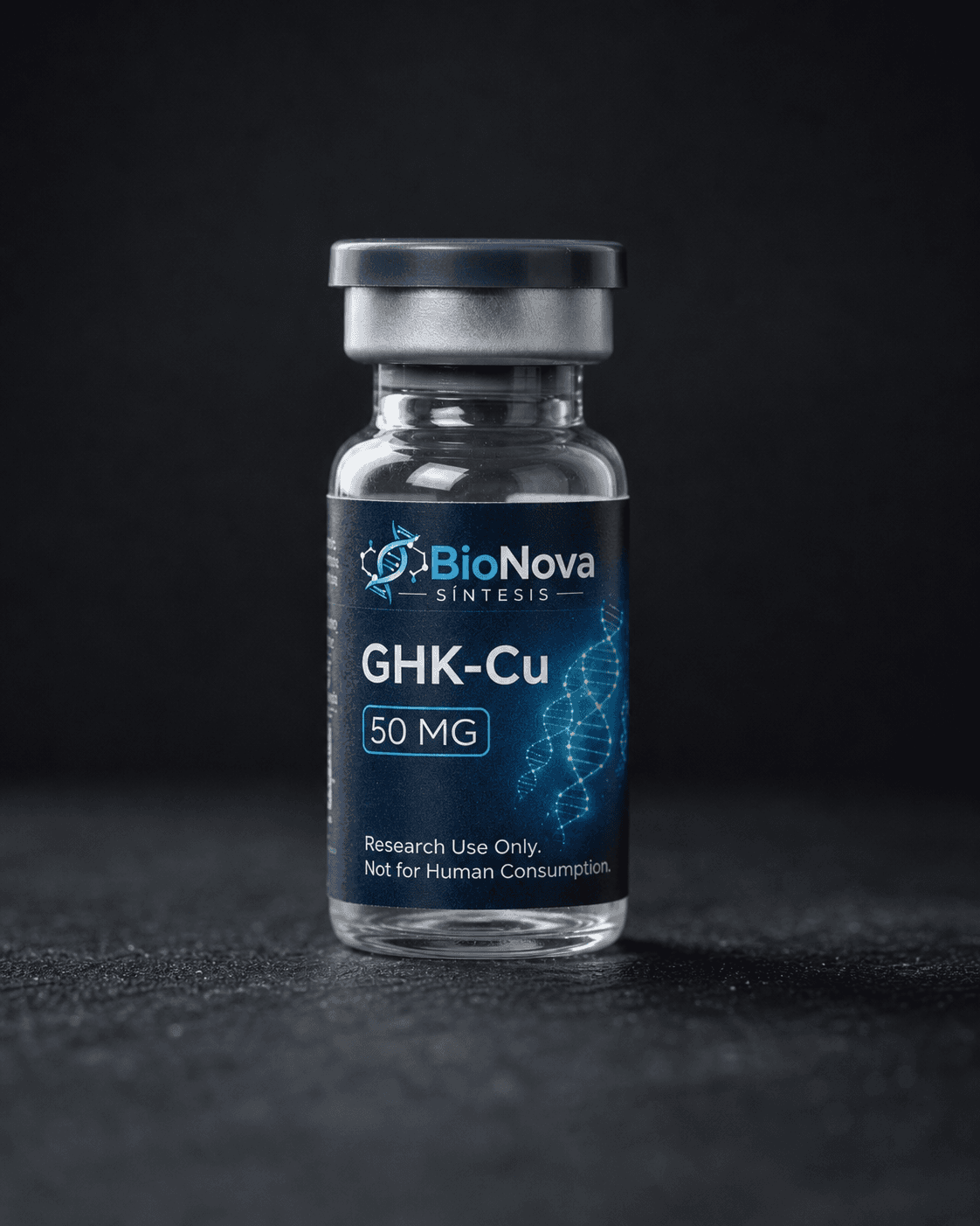 Vial BioNova GHK-Cu 50 mg para uso exclusivo de investigacion