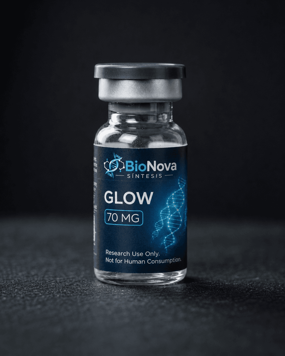 Vial BioNova GLOW 70 mg para uso exclusivo de investigacion