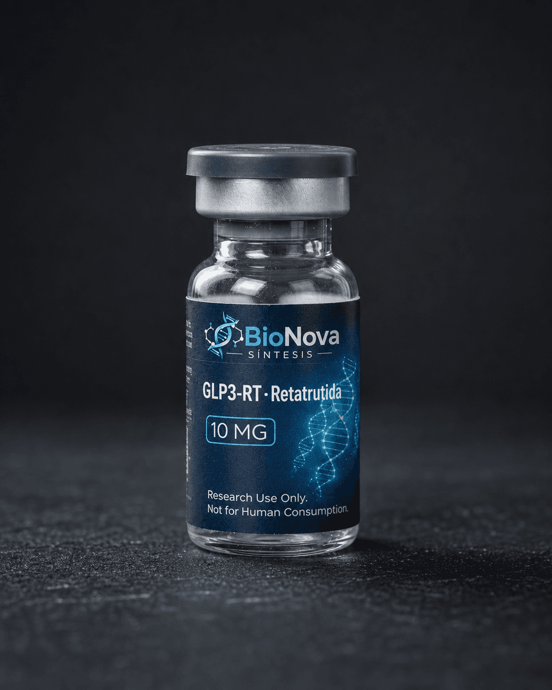 Vial BioNova GLP3-RT Retatrutida 10 mg para uso exclusivo de investigacion