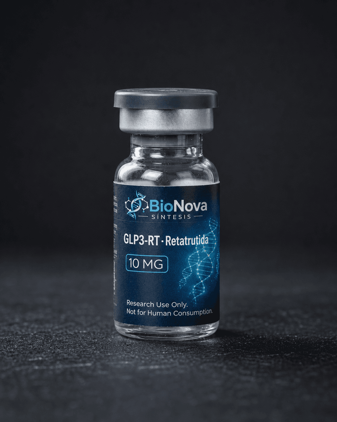 Vial BioNova GLP3-RT Retatrutida 10 mg para uso exclusivo de investigacion