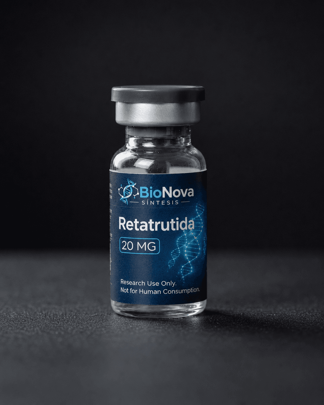 Vial BioNova Retatrutida 20 mg para uso exclusivo de investigacion