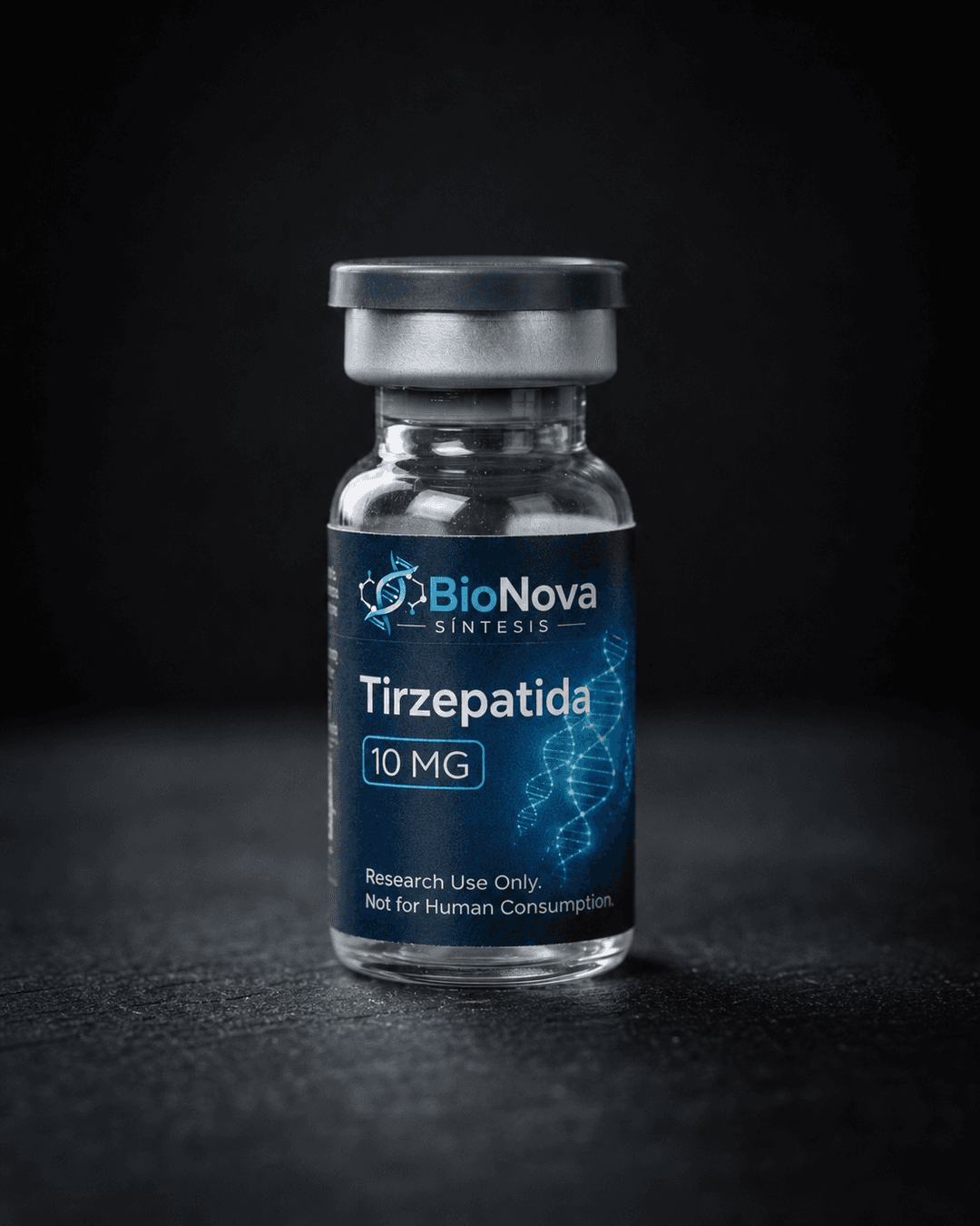 Vial BioNova Tirzepatida 10 mg para uso exclusivo de investigacion