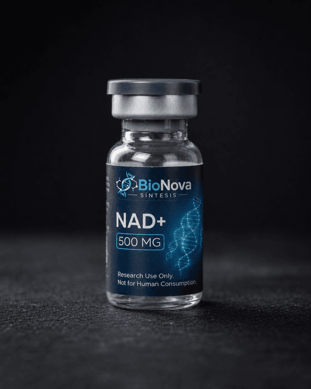Vial BioNova NAD+ 500 mg para uso exclusivo de investigacion