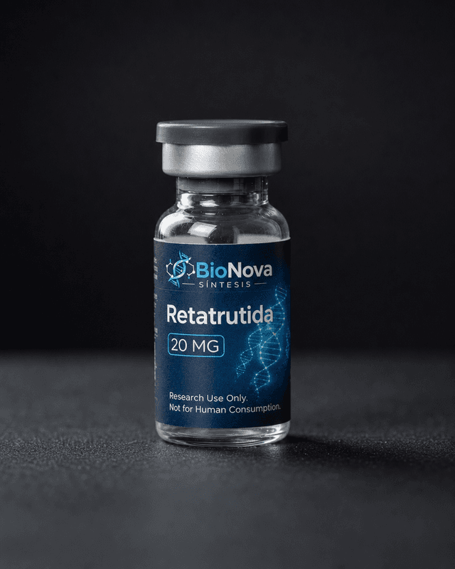 Vial BioNova Retatrutida 20 mg para uso exclusivo de investigacion
