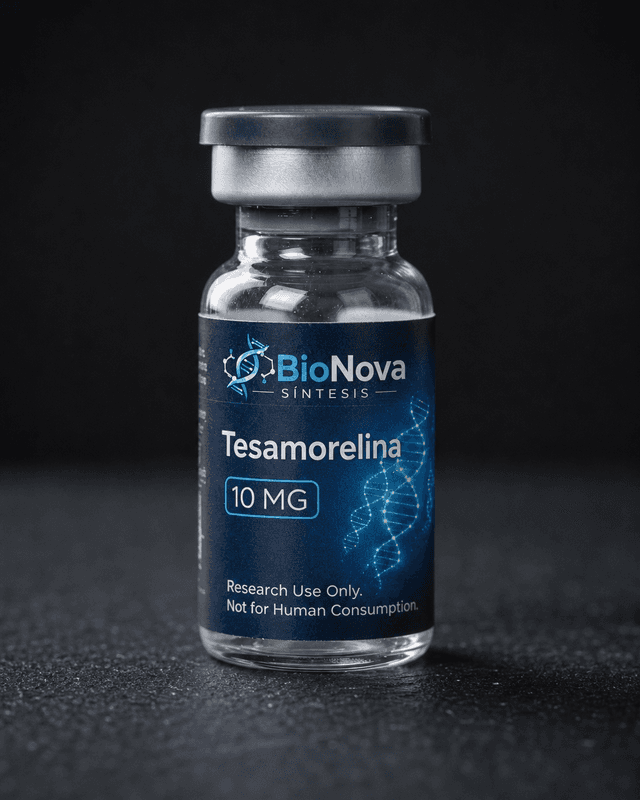 Vial BioNova Tesamorelina 10 mg para uso exclusivo de investigacion