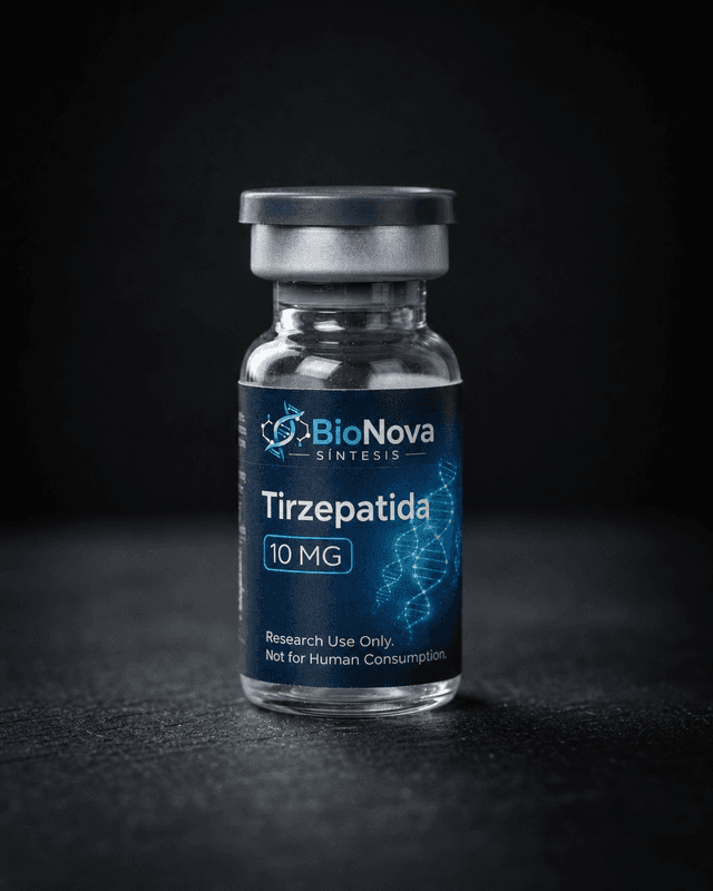 Vial BioNova Tirzepatida 10 mg para uso exclusivo de investigacion